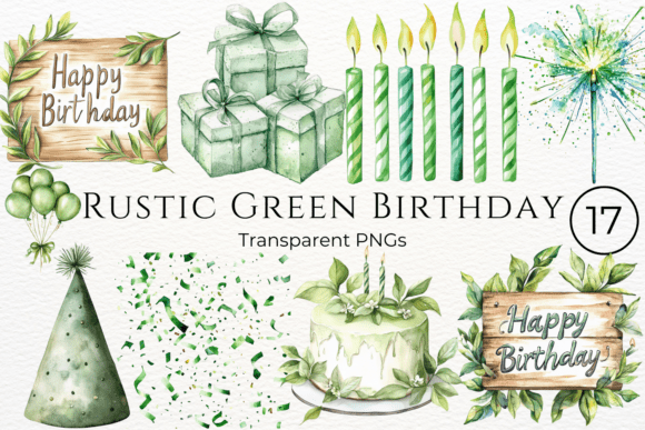 Download Rustic Green Birthday Watercolor Clipart - Green Collection