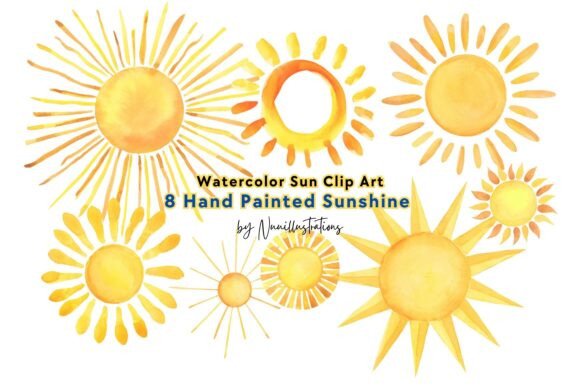 Download Sun Watercolor Clip Art Hand Painted - Hand painted Collection